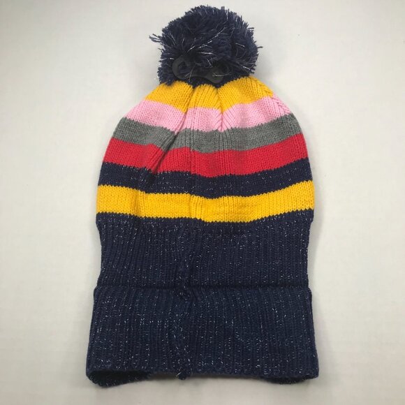 Winter Essentials Girls One Size Multicolor Stripe Knit Beanie with Pom New - Picture 2 of 11